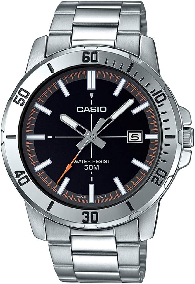 Casio MTP-VD01D-1E2V Men's Entisor Stainless Steel Black Dial Casual Analog Sporty Watch, silver-analog, Modern