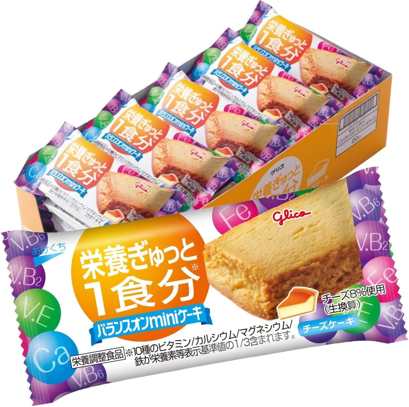 Ezaki Glico (Balance-On Mini Cake) Cheesecake Flavor, Pack of 20, Nutritional Supplement, Sweets, Wrapped, Individual Packaging, Small Divided