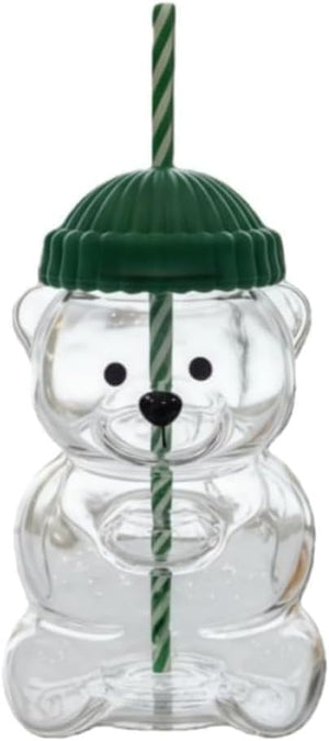 Taza de Oso Colonova Bear Cup 2025 Nueva Oso con Pajita, Linda Taza de Oso de Vidrio con Pajita, Taza de Vaso de Vidrio Reutilizable de 20oz con Tapa para Café Helado, Té con Leche y Cócteles, Apta