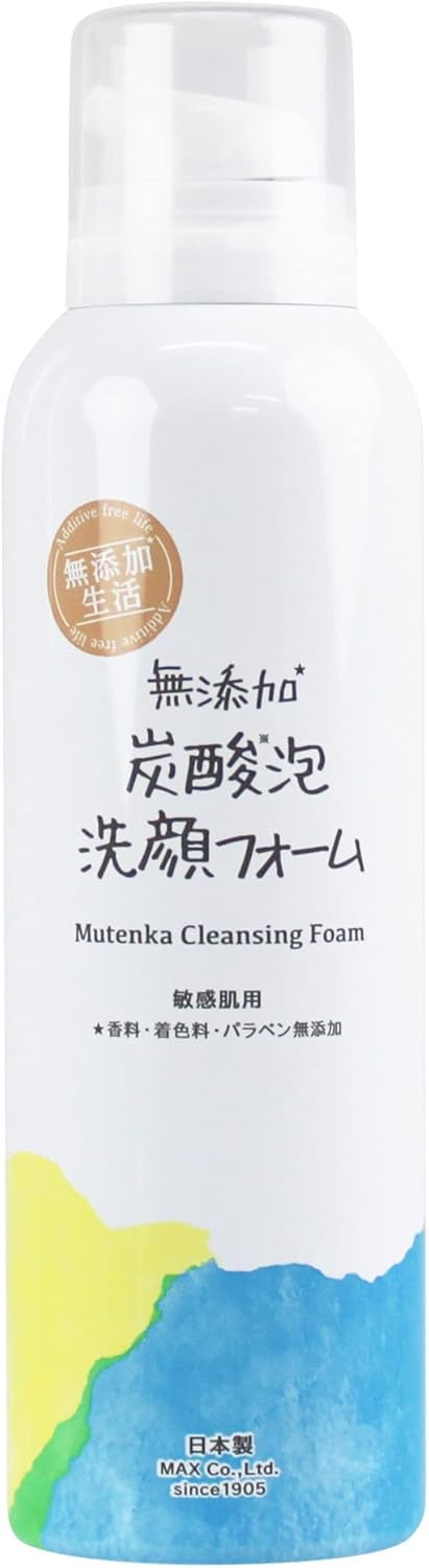 Max Non-Additive Carbonated Foam Facial Cleansing Foam, 5.3 oz (150 g), For Sensitive Skin, Dense Foam, Cleansing, Carbonated Foam Pack, Moisturizing, Prevents Roughness, Made in Japan, Fragrance
