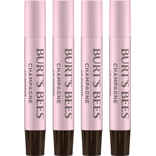 Burt's Bees Shimmer - Juego de tinte labial tintado, hidratante para hidratación durante todo el día con acabado pigmentado brillante y color construible, champán (paquete de 4)