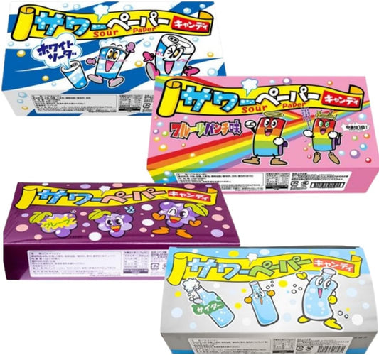 サワーペーパー キャンディ 計144個 1箱36個入り×4種セット フルーツパンチ ホワイトソーダ サイダー グレープ 駄菓子 グミ 詰め合わせ ソフトキャンディ ステッカーセット