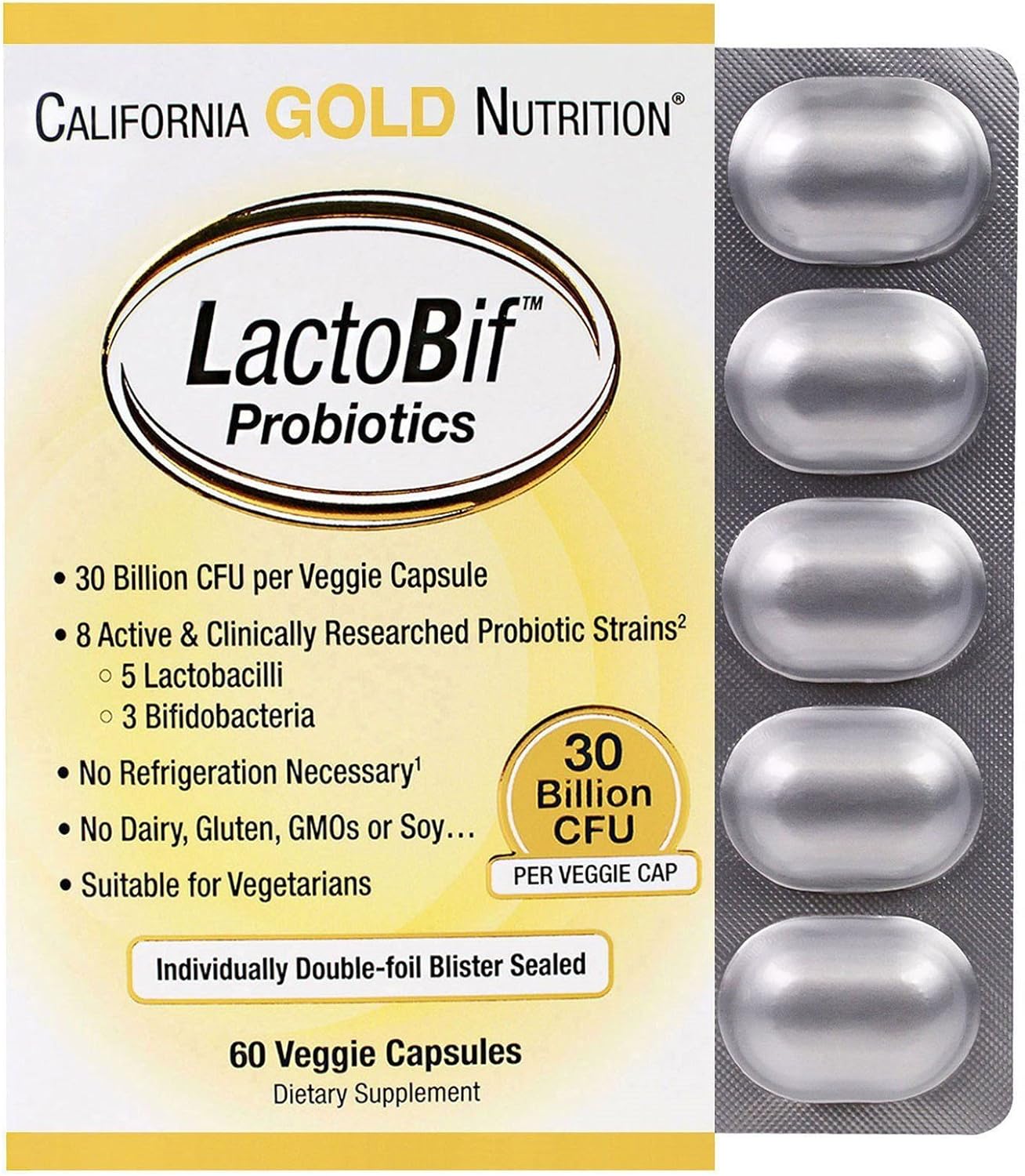 California Gold Nutrition LactoBif LactoBif Probiotics 30 Billion CFU Plant-Based Capsules 60 Count [Parallel Import]