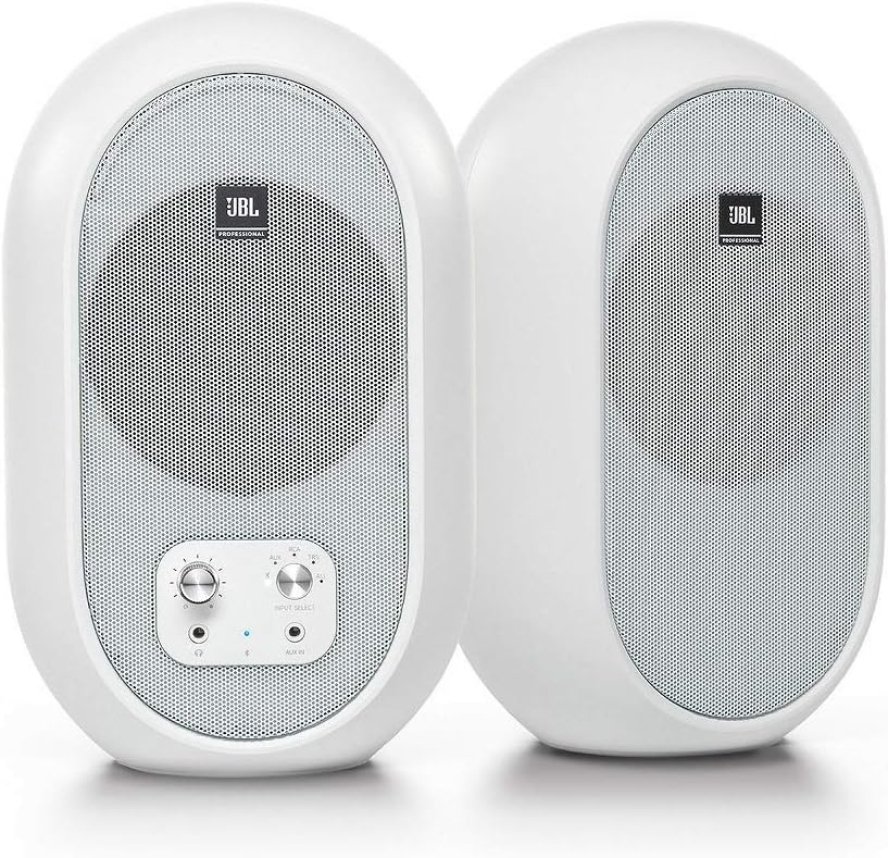 JBL Professional 104-BTW-Y3 Powered 2-Way Full Range Studio Monitor Speaker, 3 Year Warranty Model, Built-in Amplifier, 30W+30W High Output, Bluetooth 5.0 Compatible (White)