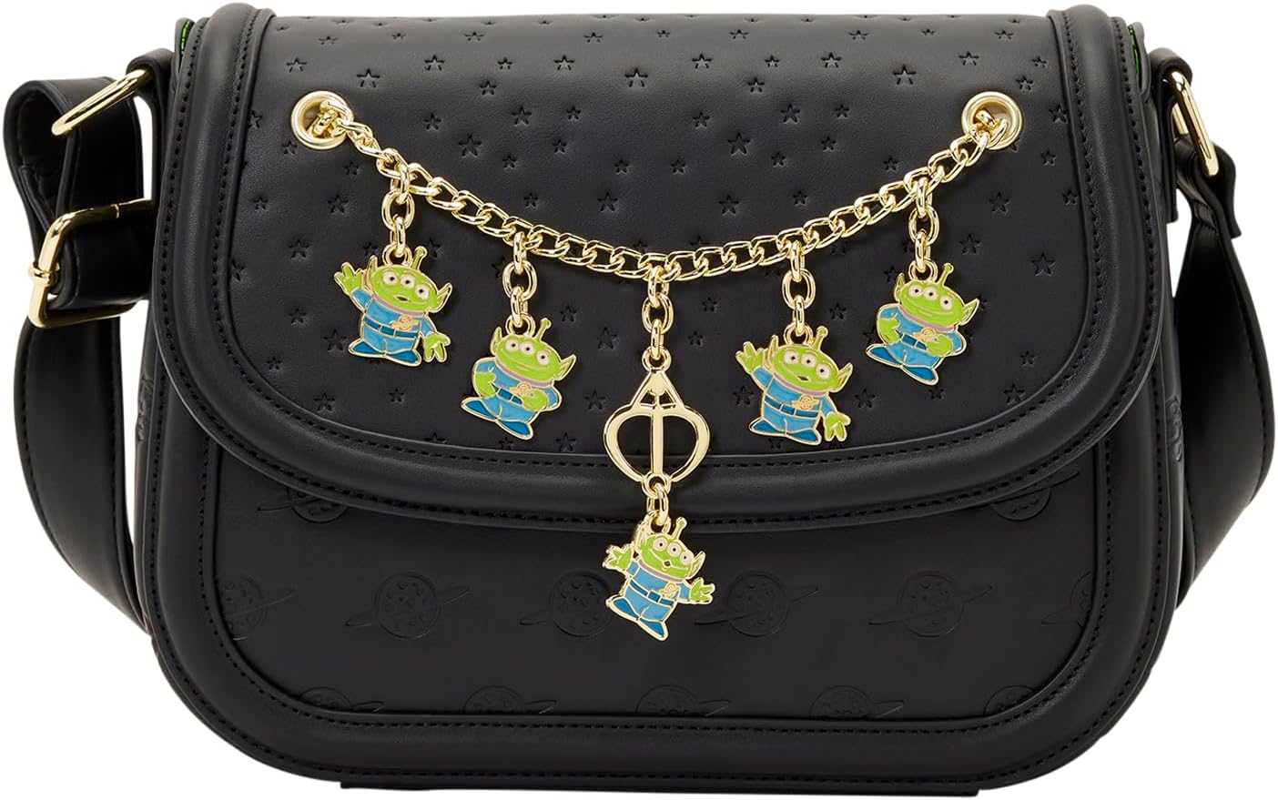 Loungefly Disney: Pixar - Toy Story 5 - Aliens - Dijes esmaltados en cadena - Bolso cruzado con correa ajustable para el hombro con dijes - Regalos para niños y adultos - Bolsas coleccionables