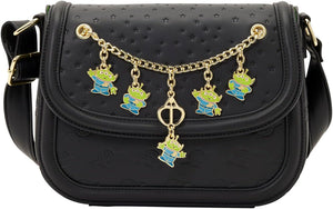 Loungefly Disney: Pixar - Toy Story 5 - Aliens - Dijes esmaltados en cadena - Bolso cruzado con correa ajustable para el hombro con dijes - Regalos para niños y adultos - Bolsas coleccionables