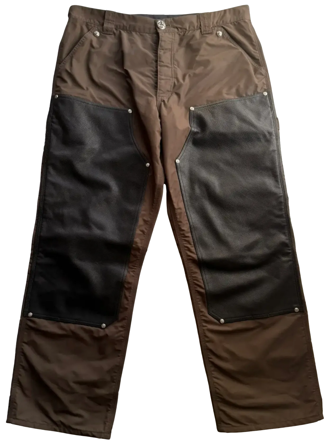 CHROME HEARTS 'BROWN' LEATHER CARPENTER NYLON PANTS