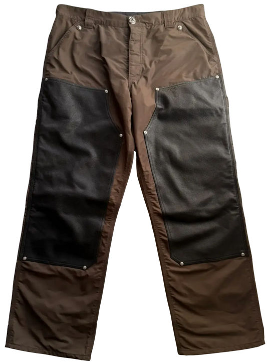 CHROME HEARTS 'BROWN' LEATHER CARPENTER NYLON PANTS