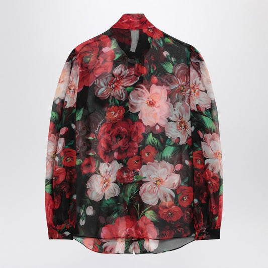 Dolce  Gabbana フローラルプリント付きのシフォンで弓を添えたドルチェ＆ガッバーナシャツ - Image 1