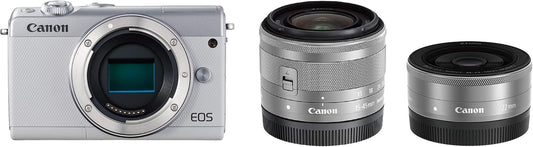 Canon EOSM100WH-WLK Mirrorless Single Lens Camera, EOS M100 Double Lens Kit, White