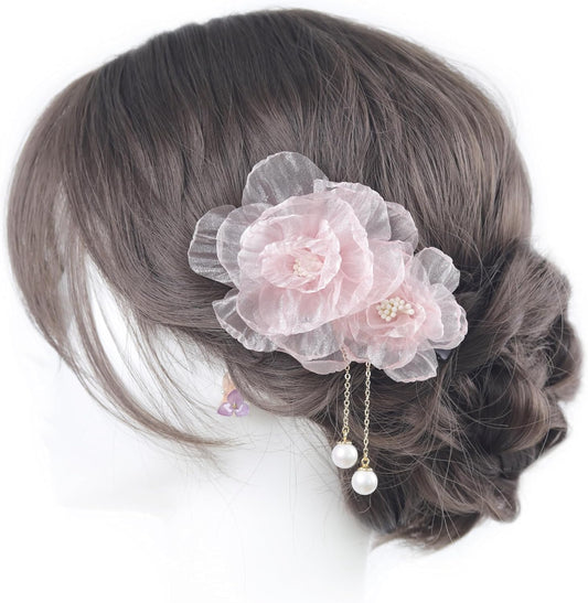 [NANA Handmade] Hair Ornament, Clip, Swaying Pearl Beads, Yukata, Kimono, Fireworks Display, Simple, Flower, Short, Hakama, Coming-of-Age Ceremony, Graduation Ceremony, Front Photography, Bride