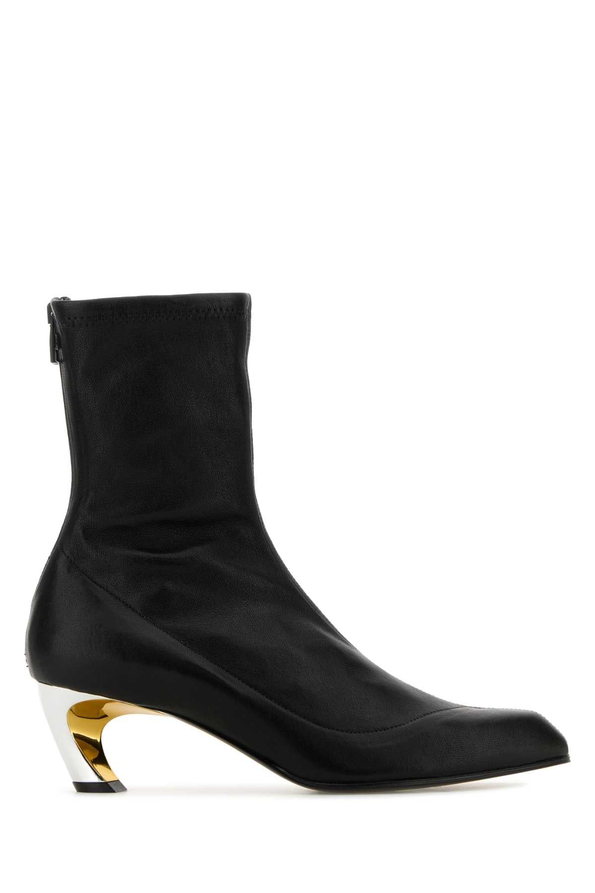 Alexander Mcqueen アレクサンダーマックイーンブラックレザーアルマジロアンクルブーツ - Image 1