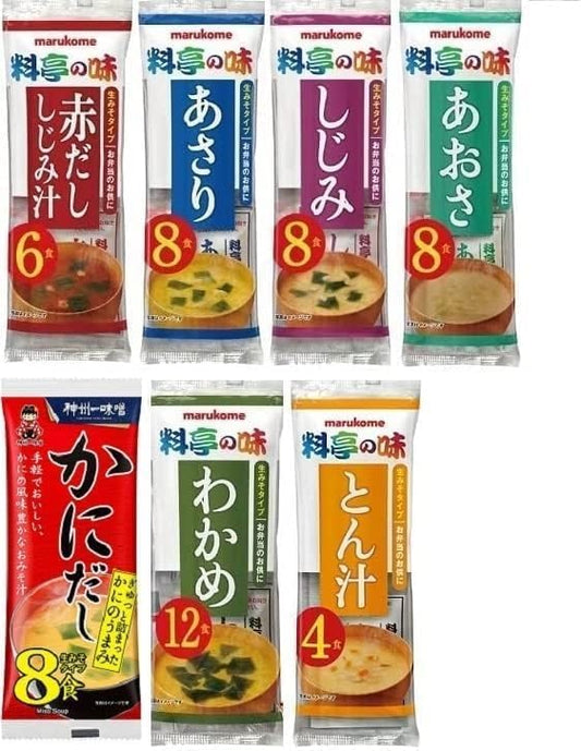 Marukome Miso Soup, Ryotei no Flavor, Limited Instant Miso Soup, 54 Meals, Includes Crab Dashi, 7 Types, Assorted, Eat Comparison Set, Instant Miso Soup, Total of 54 Servings