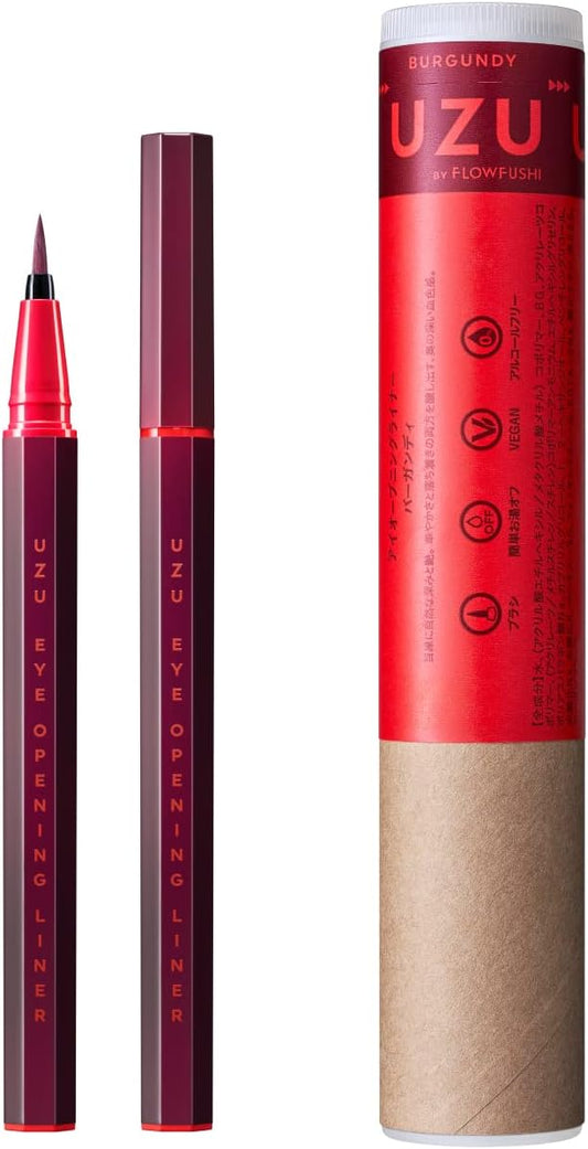 UZU BY FLOWFUSHI Eye Opening Liner, Burgundy, Liquid Eyeliner, Hot Water, Alcohol Free, Dye Free, Hypoallergenic