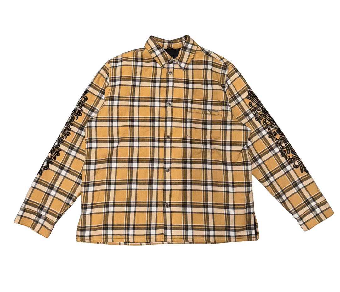 CHROME HEARTS 'BLACK FLORAL' TAN FLANNEL SHIRT JACKET