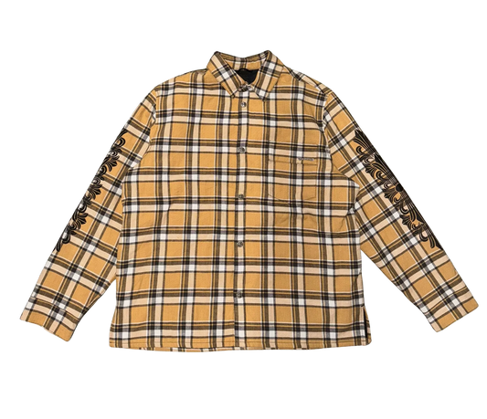 CHROME HEARTS 'BLACK FLORAL' TAN FLANNEL SHIRT JACKET