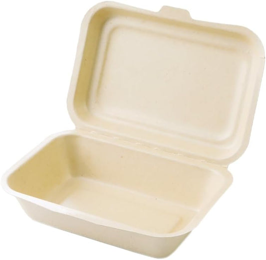 ECO&BASIC Reusable Lunch Box, Disposable, 450ml, Laminated, 50-Pack, Microwave Safe, Takeout, Bagasse, Unbleached, Rice-Resistant, Water & Oil Resistant, Eco-Friendly, Plant-Based, Commercial Use