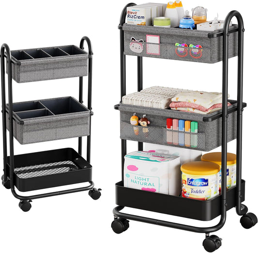 Diaper Stocker, Baby Supplies, Storage Wagon, 3 Tiers, With Casters, For Labor Preparation, Baby Supplies, Diaper Bag Organization, Includes Removable Dividers, Convenient to Move
