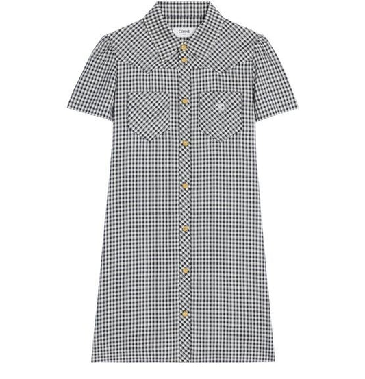 CELINE Mini shirt dress in vichy silk - Image 1