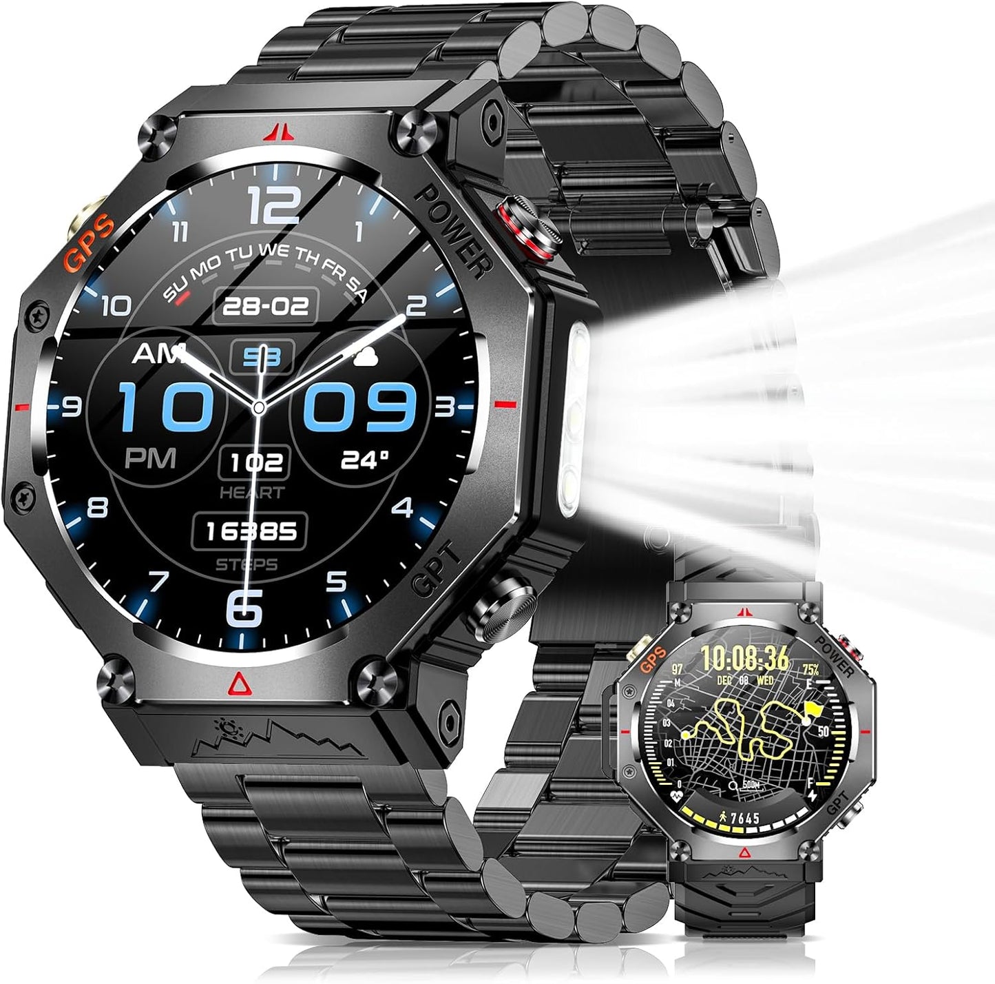 Smart Watch (2025 Latest Evolution, Built-in GPS), Includes 2 Bands, Bluetooth Calls, Incoming Calls, App Notifications, IP68 Dustproof and Waterproof, 100+ Exercise Modes, GPS Movement Recording