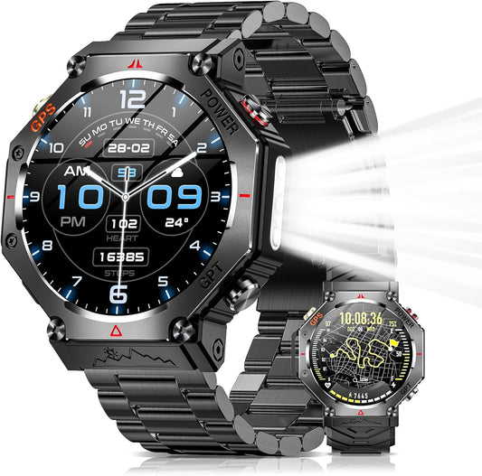 Smart Watch (2025 Latest Evolution, Built-in GPS), Includes 2 Bands, Bluetooth Calls, Incoming Calls, App Notifications, IP68 Dustproof and Waterproof, 100+ Exercise Modes, GPS Movement Recording