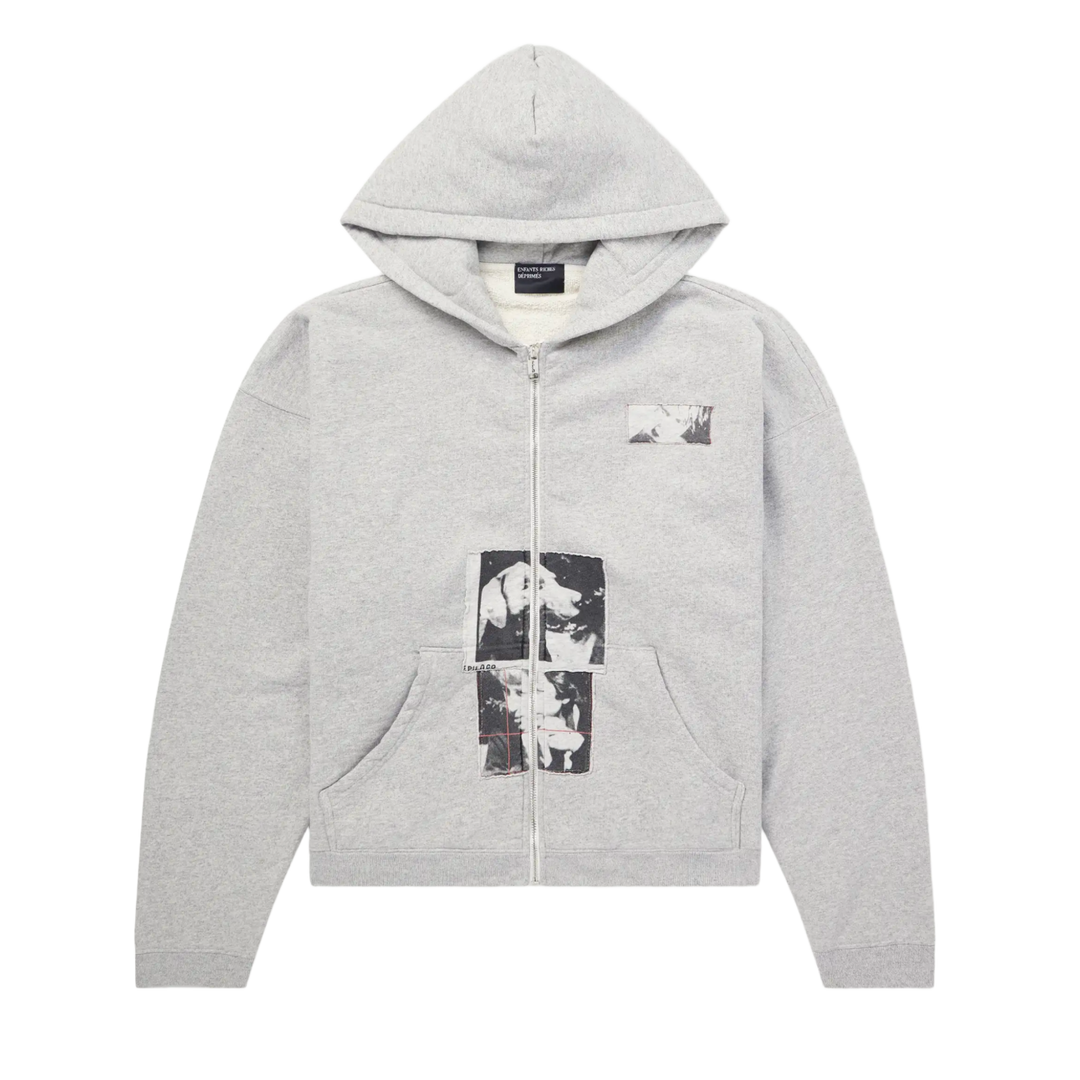 ENFANTS RICHES DÉPRIMÉS 'APPLIQUÉD' GREY COTTON ZIP UP HOODIE