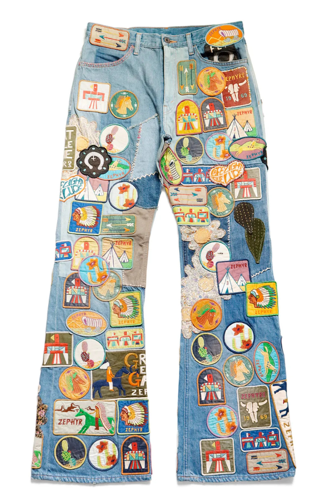KAPITAL 'ZEPHYROS PATCH' FLARE JEANS