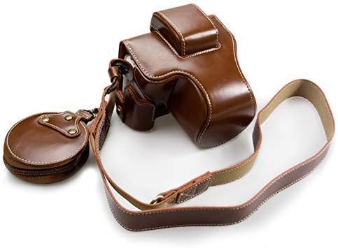 kinokoo Camera Bag for Canon EOS Kiss M/EOS Kiss M2/EOS M50/EOS M50 Mark 2 Camera Bag for 15-45mm Lens Replacement Battery Tripod Screw Hole PU Leather Full Protection with Shoulder Strap (Brown)