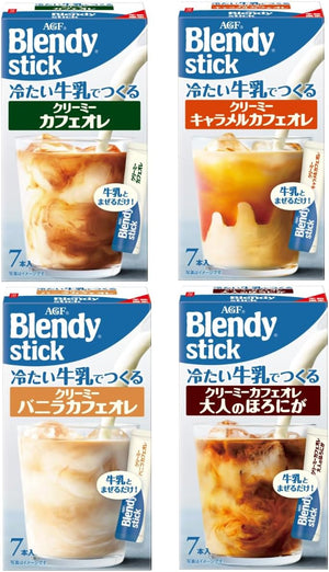 AGF Blendy Stick, Creamy Made with Cold Milk, 4 Types of Drink Comparison Set, Stick Coffee, Petite Gift, Assorted, For Inserting