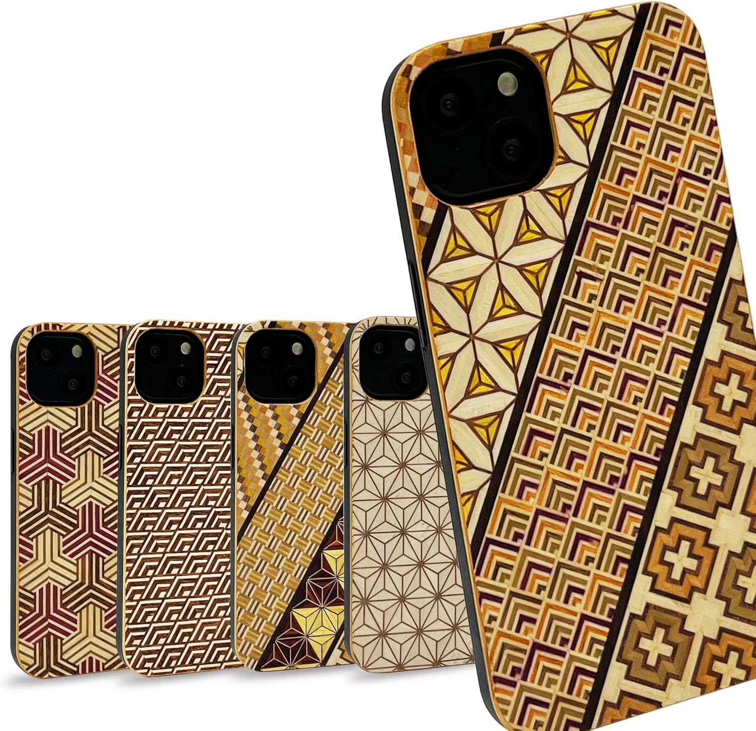 【Rare Production Traditional Craft】 Parquetry Smartphone Case iPhone Case Wooden TPU Case Shockproof Japanese Made (for iPhone 13, Small Parquetry B (Traditional Design))