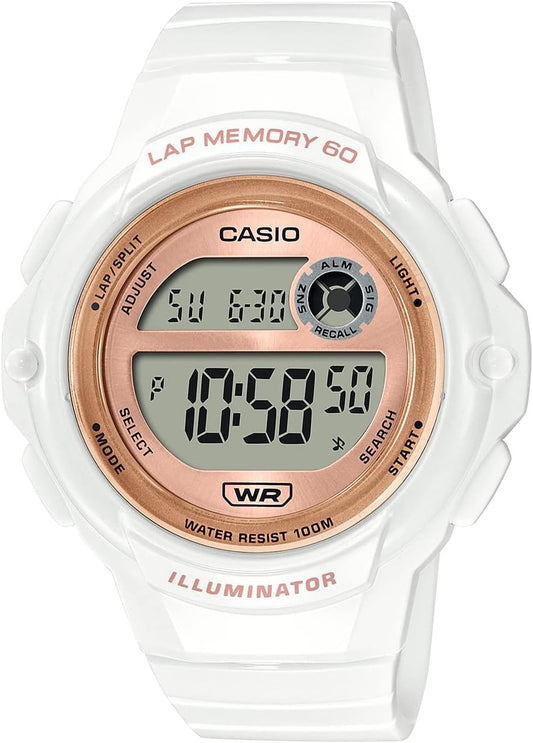 Casio sports gear LWS-1200H Cheap Casio Running Jogging Sports 60 Lap Memory Waterproof Lightweight (White/Rose Gold), white/rose gold