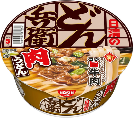 Nissin Foods Donbei Meat Udon Cup Noodles, Slightly Sweet Broth Enriched by a Rich Beef Flavor, 3.1 oz (86 g) x 12 Packs