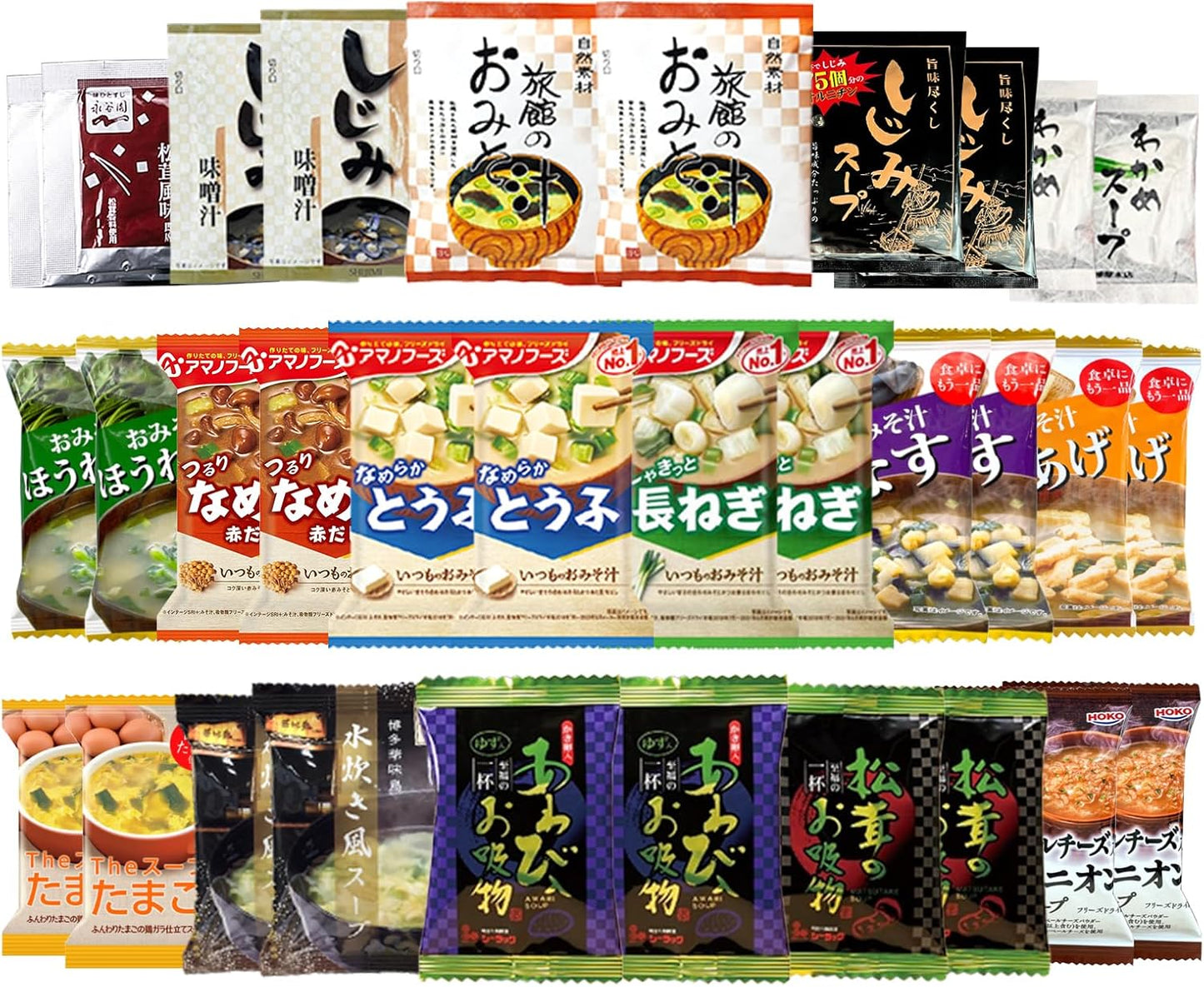 Freeze-Dried Miso Soup, 16 Varieties, 32 Servings, Packaged by Amano Foods, Emergency Food, Room Temperature Storage, Emergency Supply, Disaster Preparedness