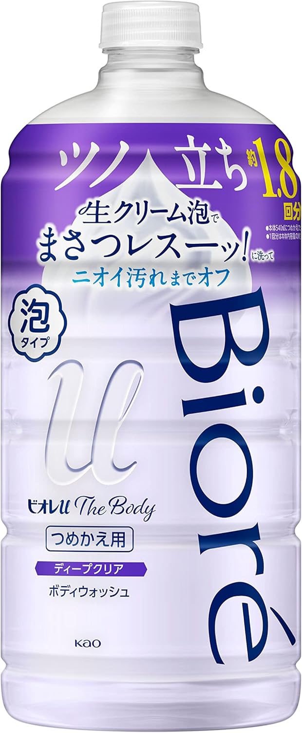 Biore U The Body Foam Type, Deep Clear, Herbal Fresh Scent, Refill, 26.7 fl oz (780 ml), High Lubrication Formula, Raw Foam Body Soap, Refreshing Herbal Fresh Scent