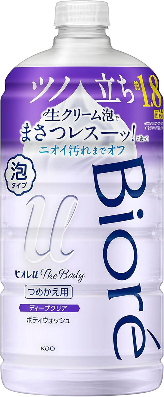 Biore U The Body Foam Type, Deep Clear, Herbal Fresh Scent, Refill, 26.7 fl oz (780 ml), High Lubrication Formula, Raw Foam Body Soap, Refreshing Herbal Fresh Scent