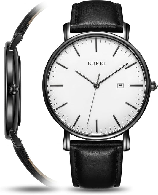 BUREI Men's Watch Leather Popular Brand Analog Simple Waterproof Men's Watch Fashionable Commuting Men's Watch [Parallel Import]