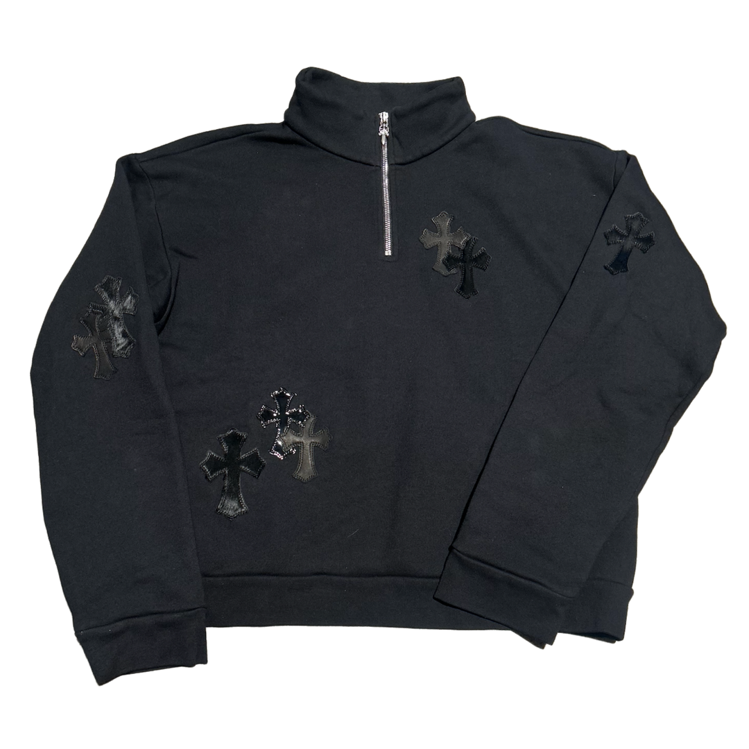 CHROME HEARTS 'CROSS PONY PATENT LEATHER PATCH' BLACK QUARTER ZIP