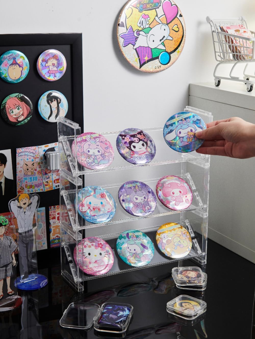 OTYTY Acrylic Can Badge Case, Batch Storage, Storage Rack, Display Shelf, Clear (2.2 inches (57 mm), 2.6 inches (65 mm), 3.0 inches (75 mm), 3.3 inches (85 mm), Large Capacity, Display, Viewing,