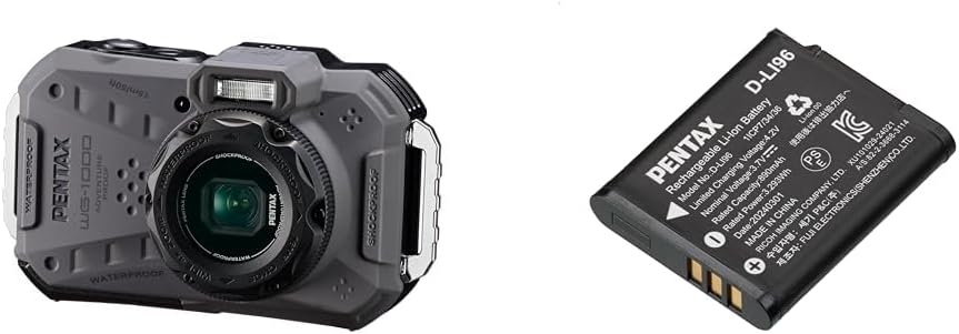 Pentax WG-1000 Gray [Battery Set] 2153 Professional Waterproof Digital Camera, Waterproof 33.9 ft (15 m) Waterproof (1 Hour Continuously), 6.6 ft (2 m), Shock Resistant, Dustproof