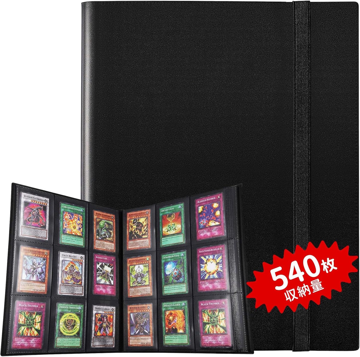 LIUDU Card File, Trading Card File, 9 Pockets, Holds 540 Cards, PP Material Cover, Elastic Bandage, Binding Card Sheets, Collects Other Game Cards... (9 Pockets, Black)