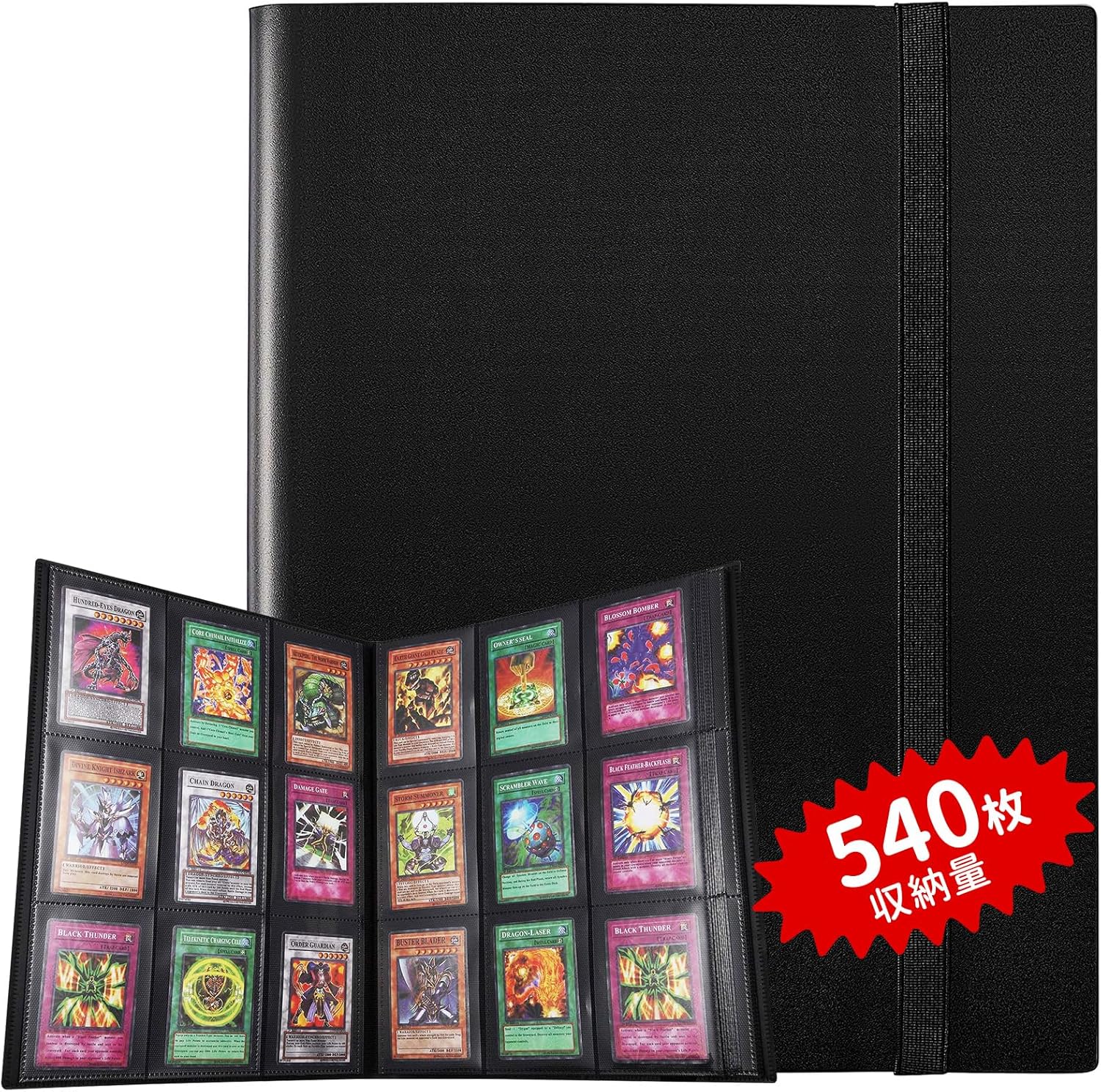 LIUDU Card File, Trading Card File, 9 Pockets, Holds 540 Cards, PP Material Cover, Elastic Bandage, Binding Card Sheets, Collects Other Game Cards... (9 Pockets, Black)