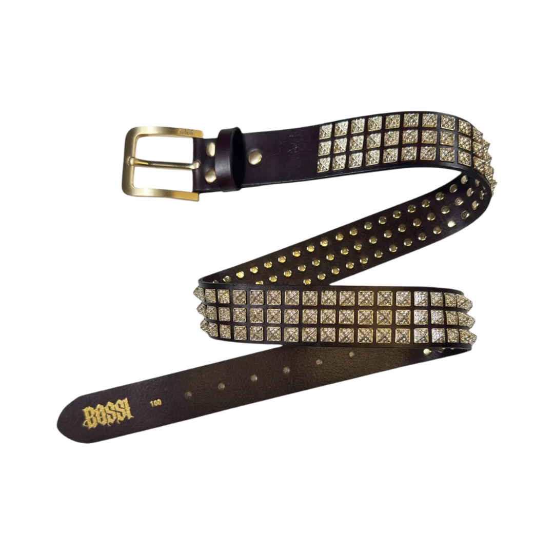 BOSSI 'GOLD ON BROWN' STUDDED BELT