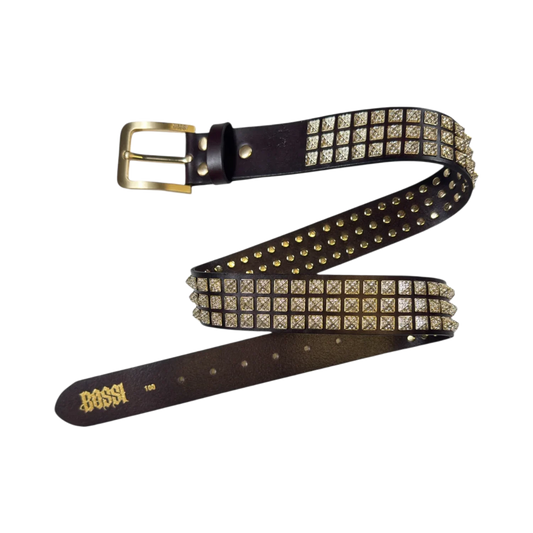BOSSI 'GOLD ON BROWN' STUDDED BELT