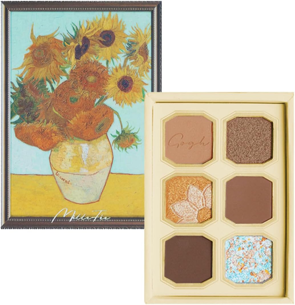 MilleFee (11 Sunflowers) 6-Color Painting-Inspired Eyeshadow Palette, Eye Makeup Palette, Glitter, Van Gogh, Orange Eyeshadow