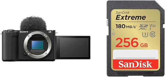 Sony Vlog Camera APS-C Mirrorless SLR Camera ZV-E10M2 with Body (No Lens) Windscreen Black ZV-E10M2 BQ + SanDisk SD Card 256GB SDXC Class 10 UHS-I U3 V30 SanDisk Extreme SDSDXVV-256G-GHJIN Simple