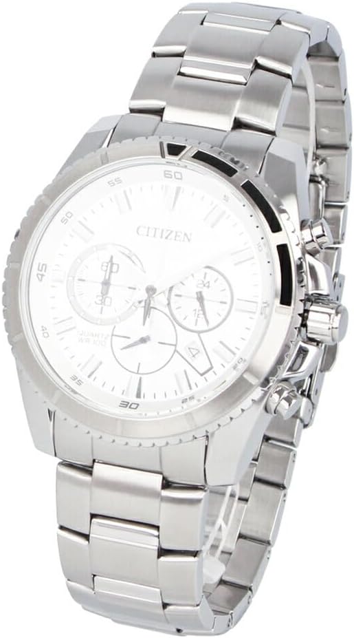 Citizen AN8200-50A Men's Watch, Waterproof, Quartz, Analog, Chronograph, Stainless Steel, Metal, Silver, Bracelet Type