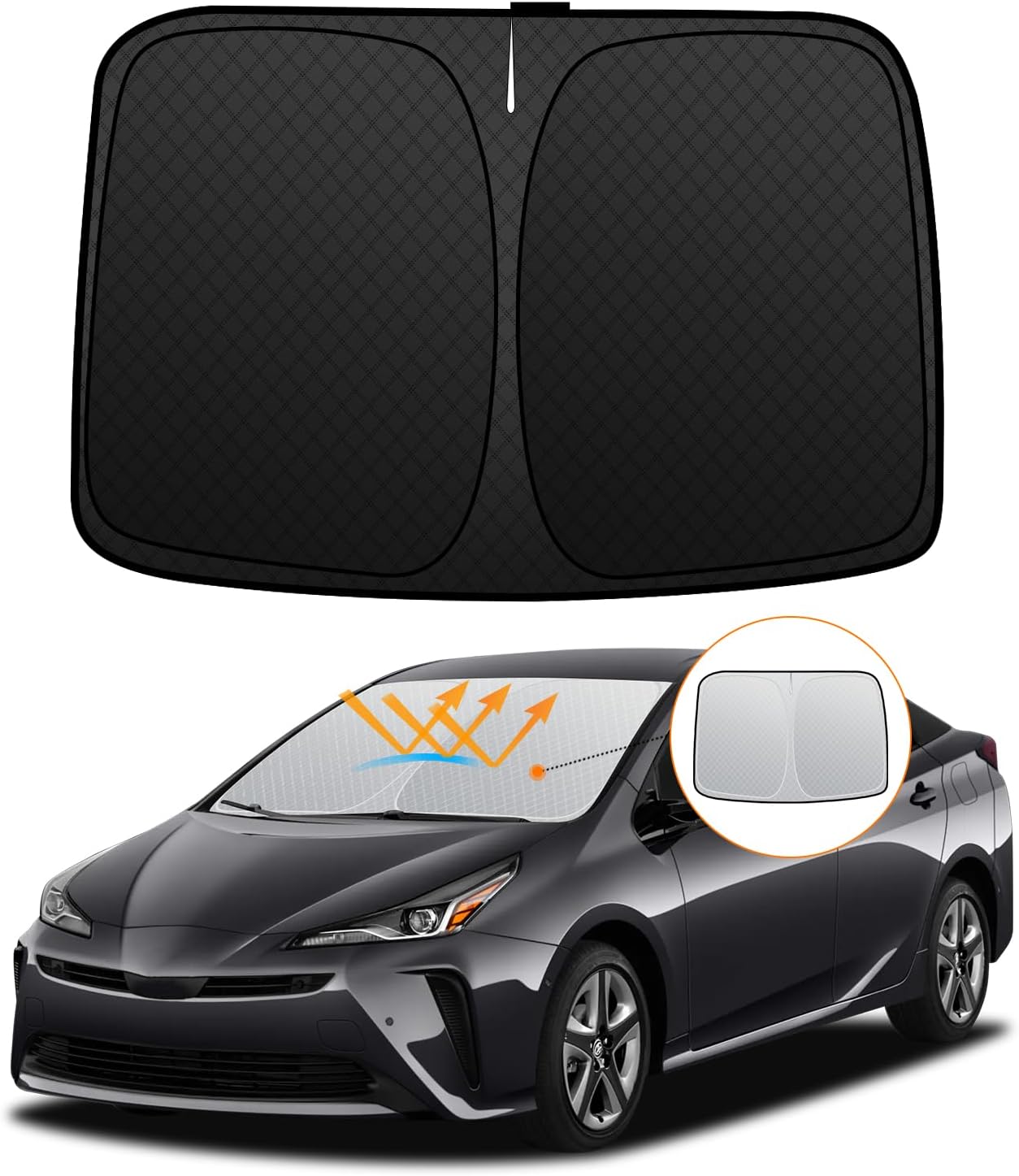 Windshield Sun Shade, Vehicle-Specific, UV Protection, No Suction Cup Required, Light Shielding, Insulation, 6-Layer Construction, Easy Installation/Removal, Interior, Foldable, Storage Bag Included