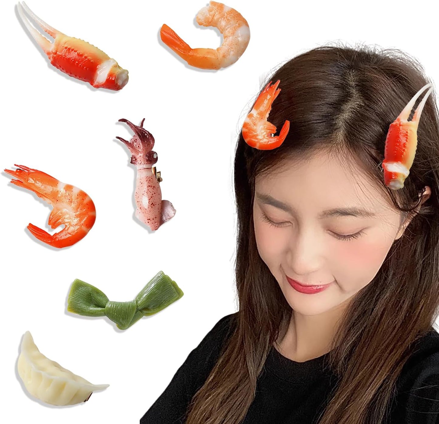 Food Sample Clip Hairpin Food Sample Hairpin [Set of 6] Cute Hair Clips Bangs Clip Seafood Sample Hairpin Kelp Dumpling Shrimp Octopus Crab Claw Shrimp Interesting DIY Hair Clip Girls Hair Clip
