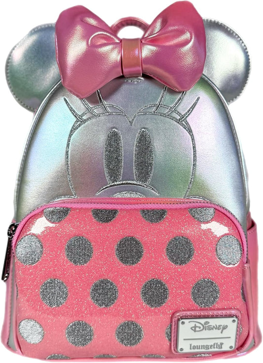 Loungefly Minnie Mouse Platinum Mini Backpack, Silver, Mini, Daily Bag