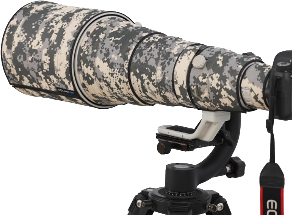 Rolanpro Lens Cover, Camouflage Coat for Canon EF 500mm F4 L IS II USM, Triple Layer Protection, Gray Digital Camo, Modern